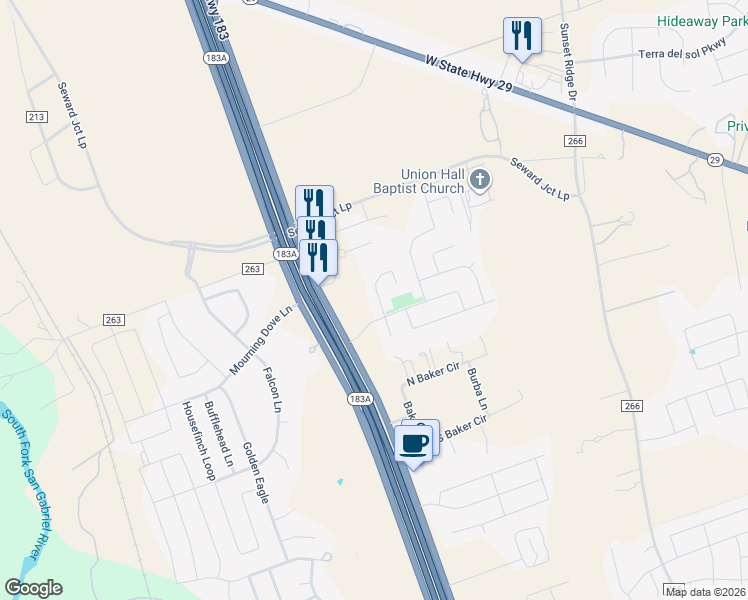 map of restaurants, bars, coffee shops, grocery stores, and more near 217 Deserti Road in Leander