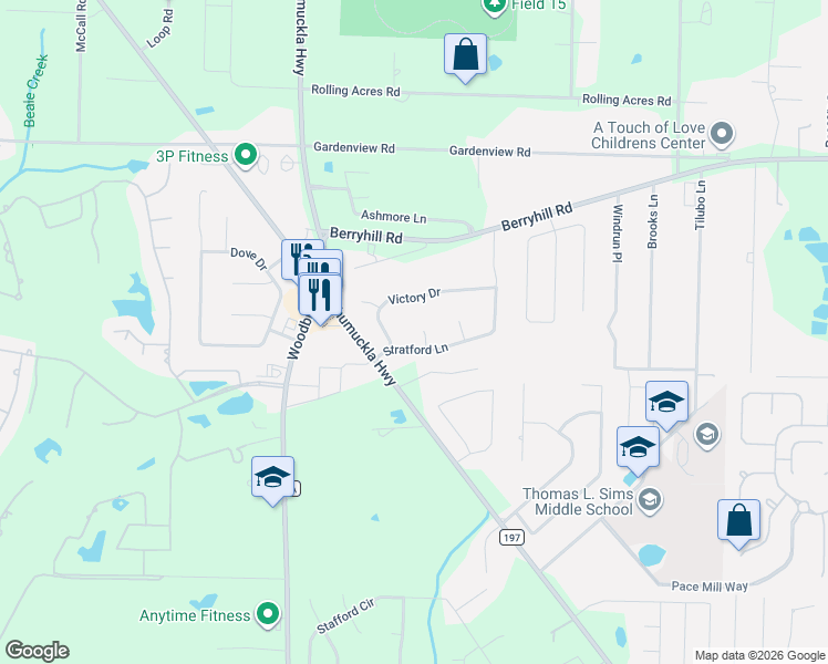 map of restaurants, bars, coffee shops, grocery stores, and more near 5609 Richmond Court in Pace