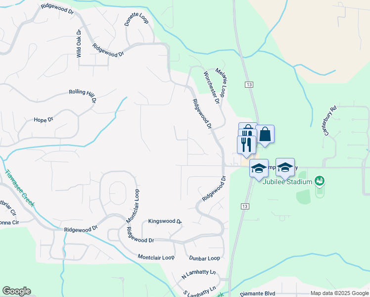 map of restaurants, bars, coffee shops, grocery stores, and more near 111 Meadow Wood Drive in Daphne