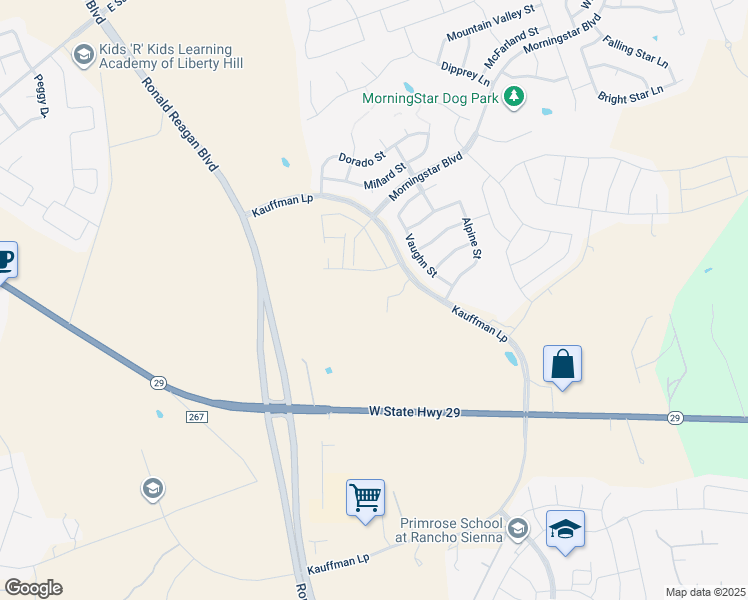 map of restaurants, bars, coffee shops, grocery stores, and more near Ronald Reagan Boulevard in Georgetown