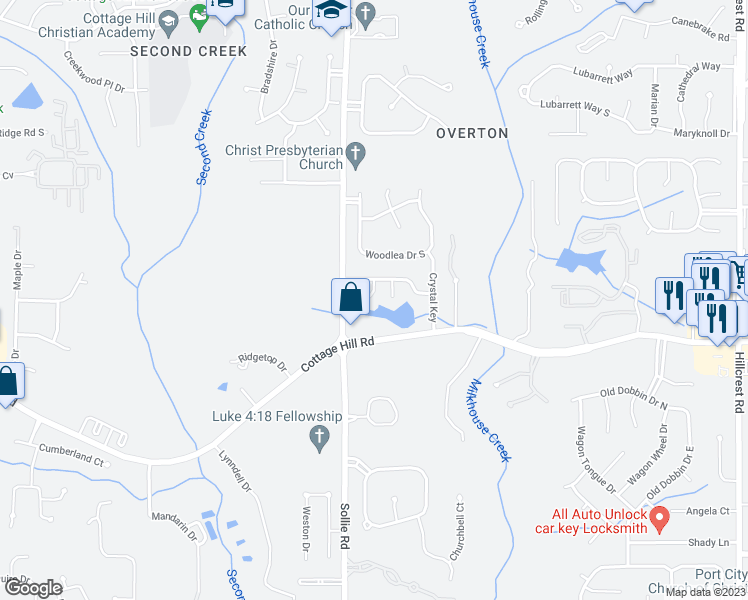 map of restaurants, bars, coffee shops, grocery stores, and more near 2309 Anclote Court in Mobile