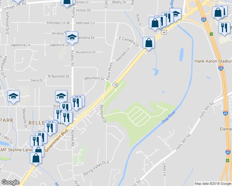 map of restaurants, bars, coffee shops, grocery stores, and more near 4139 Blue Heron Ridge in Mobile