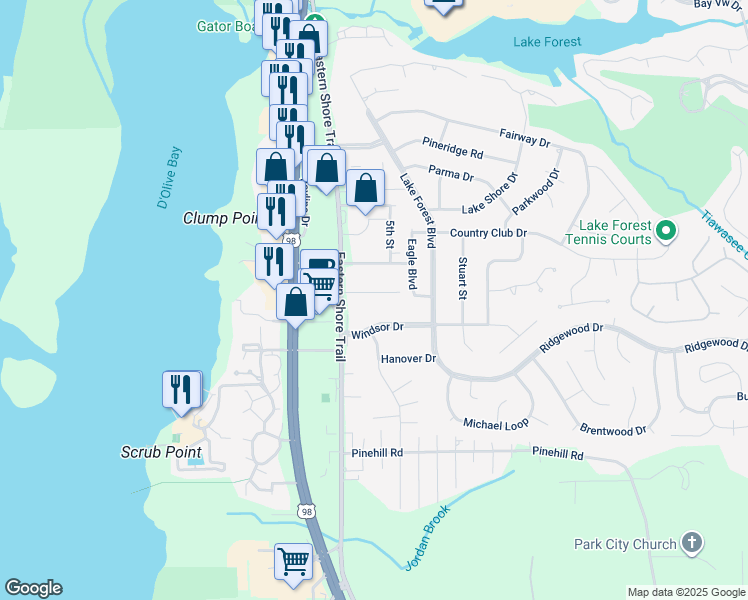 map of restaurants, bars, coffee shops, grocery stores, and more near b81 Jackson Street in Daphne