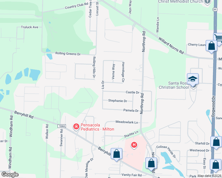 map of restaurants, bars, coffee shops, grocery stores, and more near 5908 Castle Drive in Milton