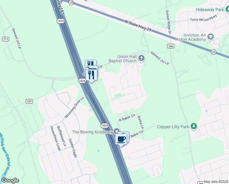 map of restaurants, bars, coffee shops, grocery stores, and more near 292 Deserti Road in Leander