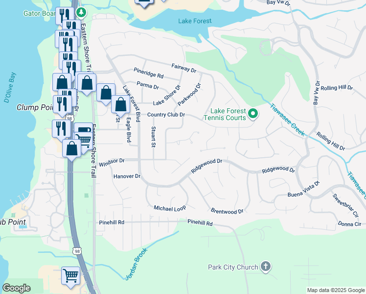 map of restaurants, bars, coffee shops, grocery stores, and more near 28608 Oakwood Court in Daphne