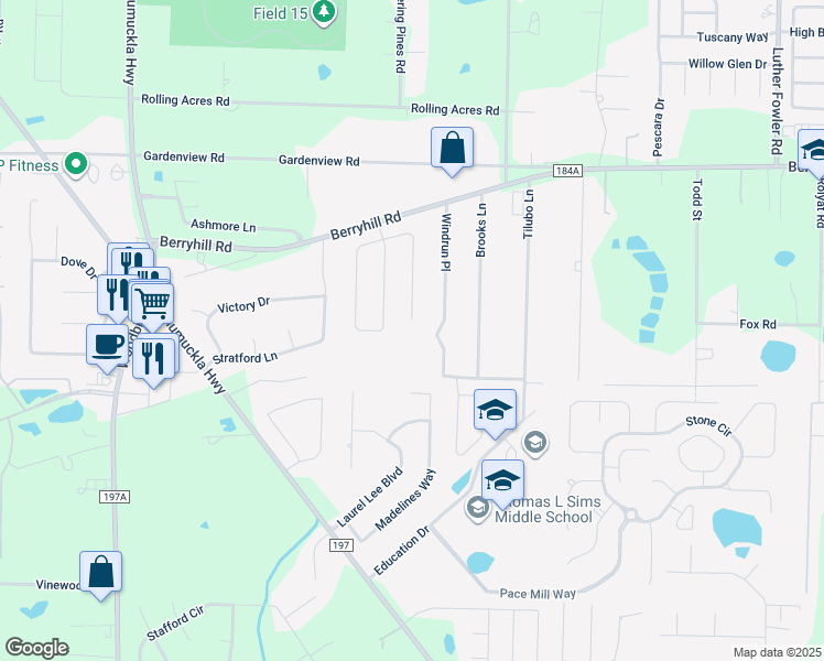 map of restaurants, bars, coffee shops, grocery stores, and more near 5647 Windrun Place in Pace