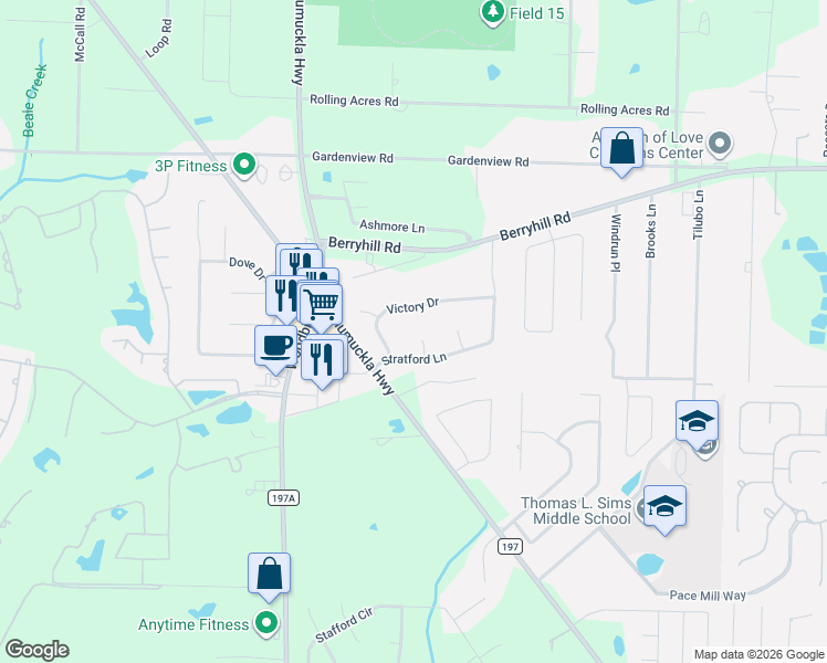 map of restaurants, bars, coffee shops, grocery stores, and more near 5609 Richmond Court in Pace