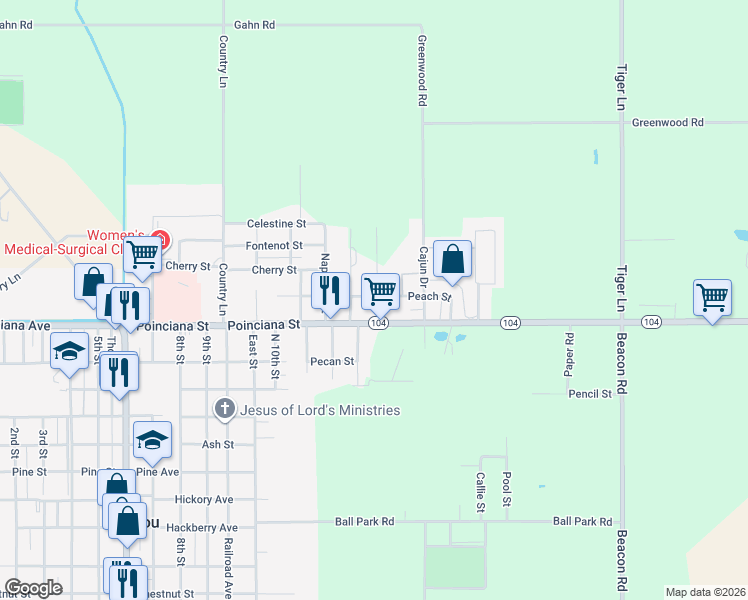 map of restaurants, bars, coffee shops, grocery stores, and more near 1401 Claiborne Street in Mamou