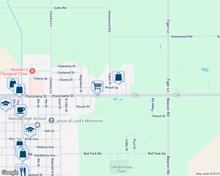 map of restaurants, bars, coffee shops, grocery stores, and more near 1640 Cajun Drive in Mamou