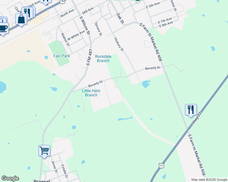 map of restaurants, bars, coffee shops, grocery stores, and more near 186 Beverly Drive in Rockdale