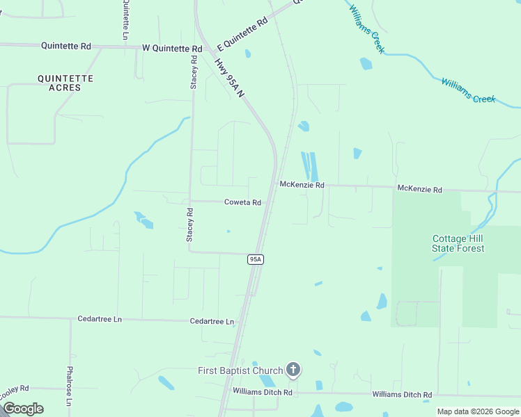 map of restaurants, bars, coffee shops, grocery stores, and more near 1949 Highway 95A North in Cantonment