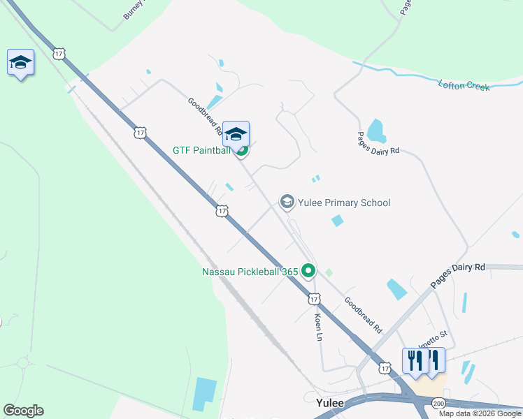 map of restaurants, bars, coffee shops, grocery stores, and more near 1007 Goodbread Circle in Yulee