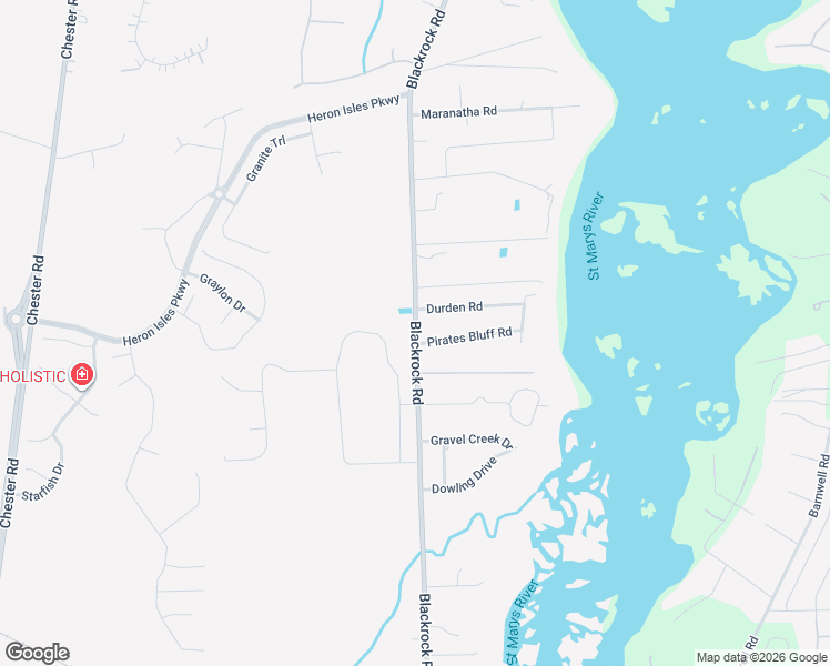 map of restaurants, bars, coffee shops, grocery stores, and more near 96277 Blackrock Road in Yulee