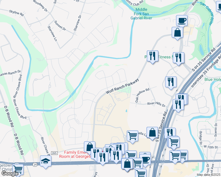 map of restaurants, bars, coffee shops, grocery stores, and more near 3716 Mercer Road in Georgetown