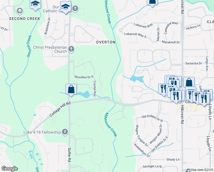 map of restaurants, bars, coffee shops, grocery stores, and more near 2263 Moss Creek Court in Mobile