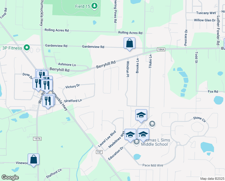 map of restaurants, bars, coffee shops, grocery stores, and more near 5654 Berrybrook Circle in Milton