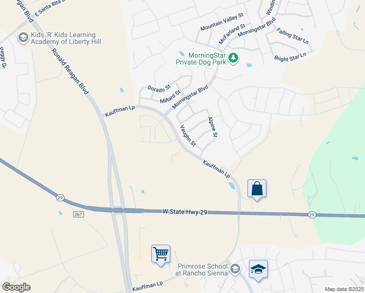 map of restaurants, bars, coffee shops, grocery stores, and more near Kauffman Loop in Georgetown