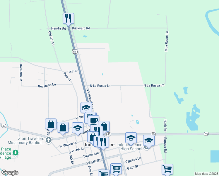 map of restaurants, bars, coffee shops, grocery stores, and more near 196 North La Russa Lane in Independence