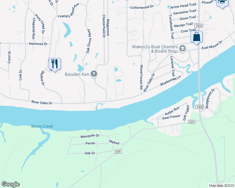 map of restaurants, bars, coffee shops, grocery stores, and more near 201 McGee Trail in Kingsland