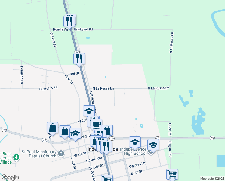 map of restaurants, bars, coffee shops, grocery stores, and more near 196 North La Russa Lane in Independence