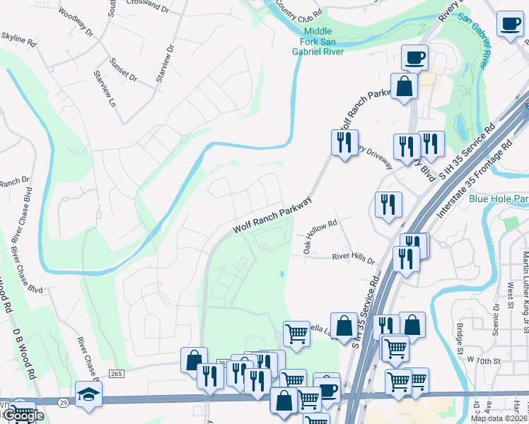 map of restaurants, bars, coffee shops, grocery stores, and more near 3604 Mercer Road in Georgetown
