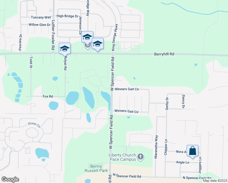 map of restaurants, bars, coffee shops, grocery stores, and more near 4458 Winners Gait Circle in Pace