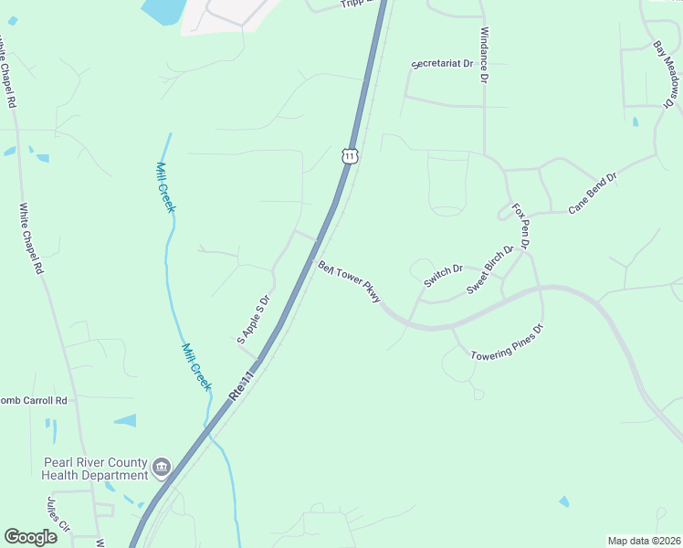 map of restaurants, bars, coffee shops, grocery stores, and more near Bell Tower Parkway in Carriere