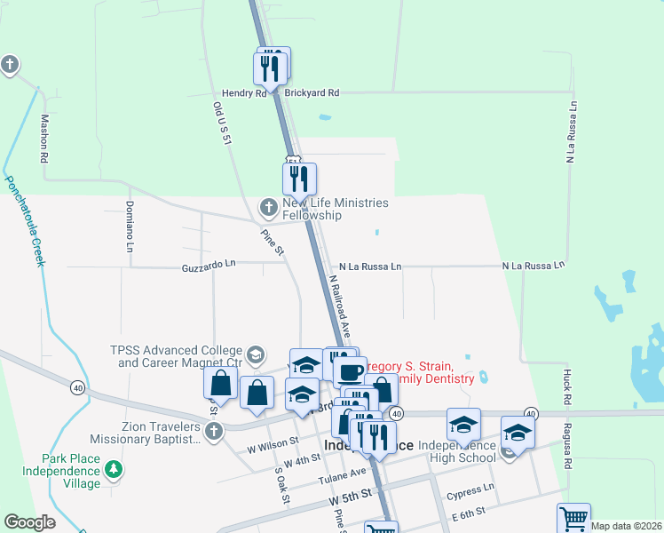 map of restaurants, bars, coffee shops, grocery stores, and more near 602 East Railroad Avenue in Independence