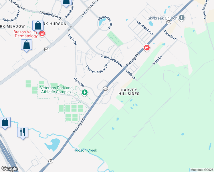 map of restaurants, bars, coffee shops, grocery stores, and more near 3621-3899 Harvey Rd in College Station