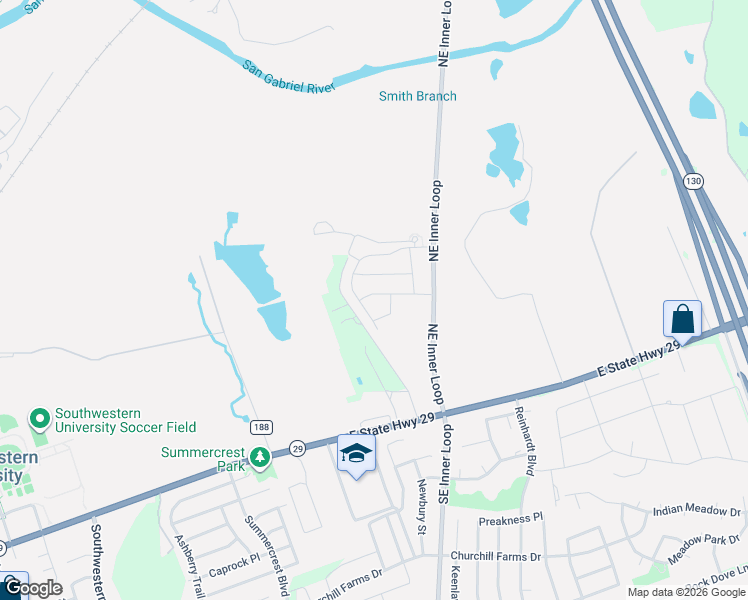 map of restaurants, bars, coffee shops, grocery stores, and more near 117 Akela Way in Georgetown