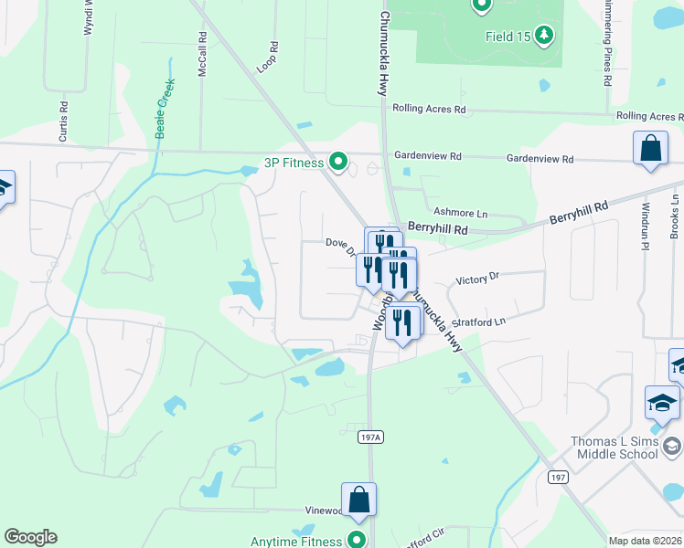 map of restaurants, bars, coffee shops, grocery stores, and more near 3367 Gladewood Lane in Pace