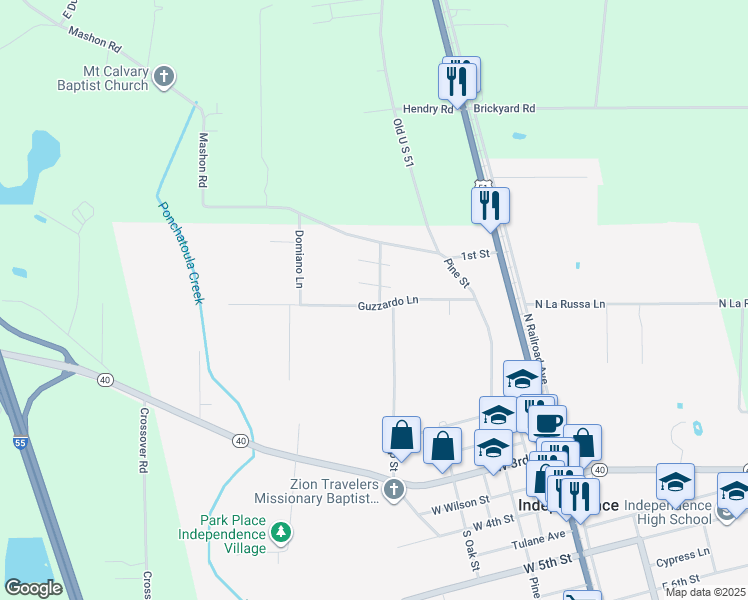 map of restaurants, bars, coffee shops, grocery stores, and more near 104 Freedom Circle in Independence