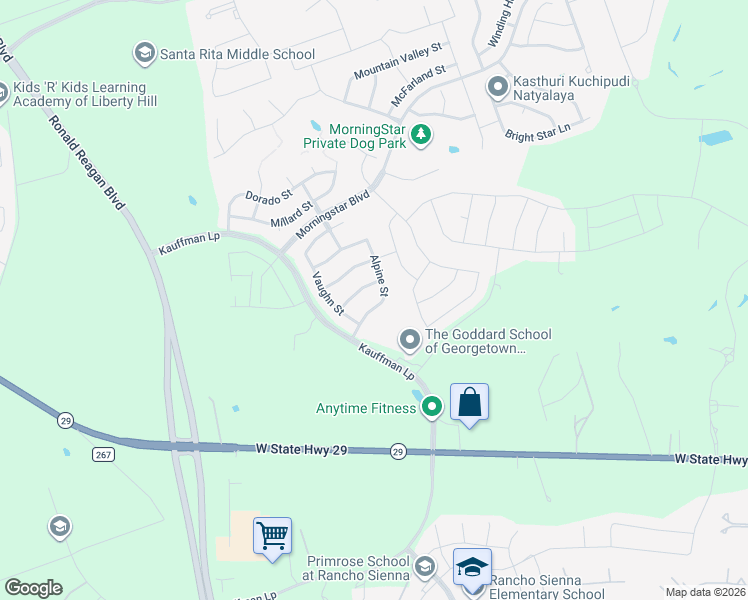 map of restaurants, bars, coffee shops, grocery stores, and more near 160 Alpine Street in Georgetown