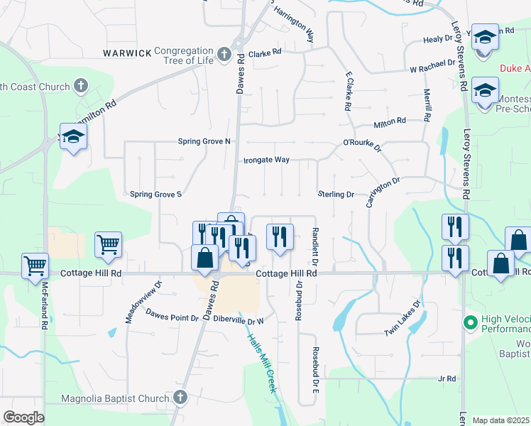 map of restaurants, bars, coffee shops, grocery stores, and more near 8648 Capital Drive in Mobile