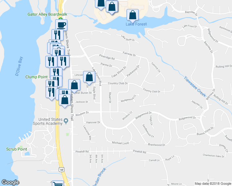 map of restaurants, bars, coffee shops, grocery stores, and more near 562 Wedgewood Drive in Daphne