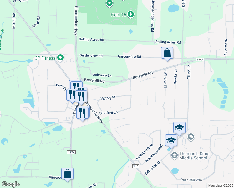 map of restaurants, bars, coffee shops, grocery stores, and more near 3552 Victory Drive in Pace