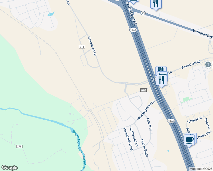 map of restaurants, bars, coffee shops, grocery stores, and more near 600 County Road 263 in Liberty Hill