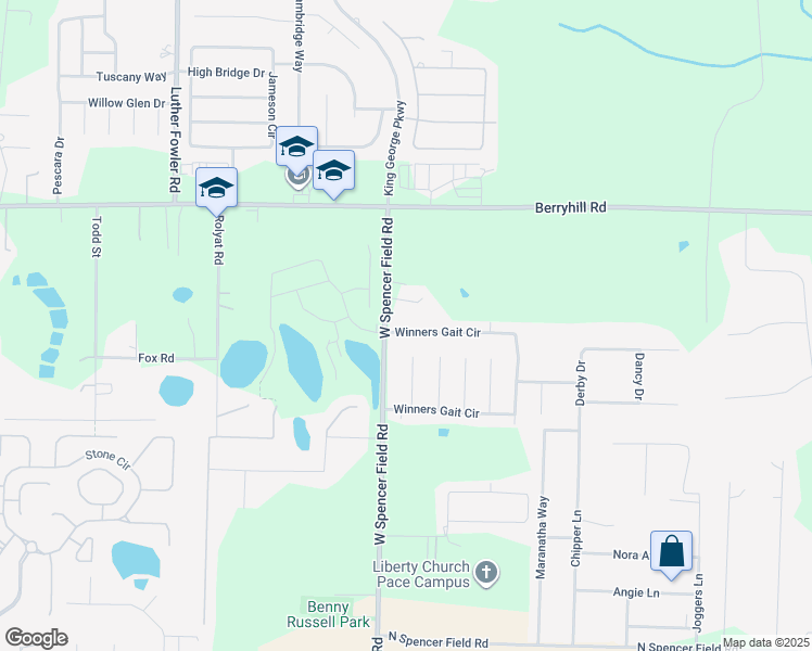 map of restaurants, bars, coffee shops, grocery stores, and more near 4451 Winners Gait Circle in Pace