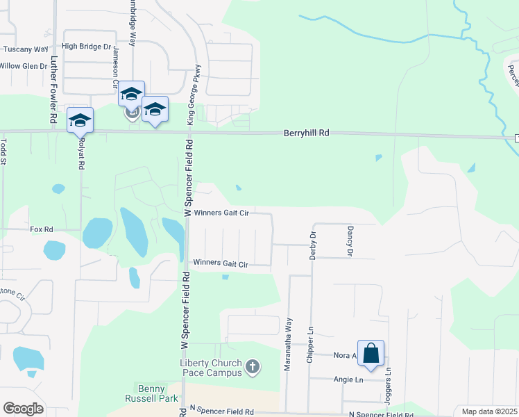 map of restaurants, bars, coffee shops, grocery stores, and more near 4411 Winners Gait Circle in Pace