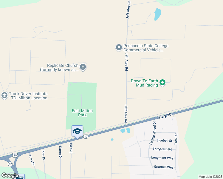 map of restaurants, bars, coffee shops, grocery stores, and more near 5795 Jeff Ates Road in Milton