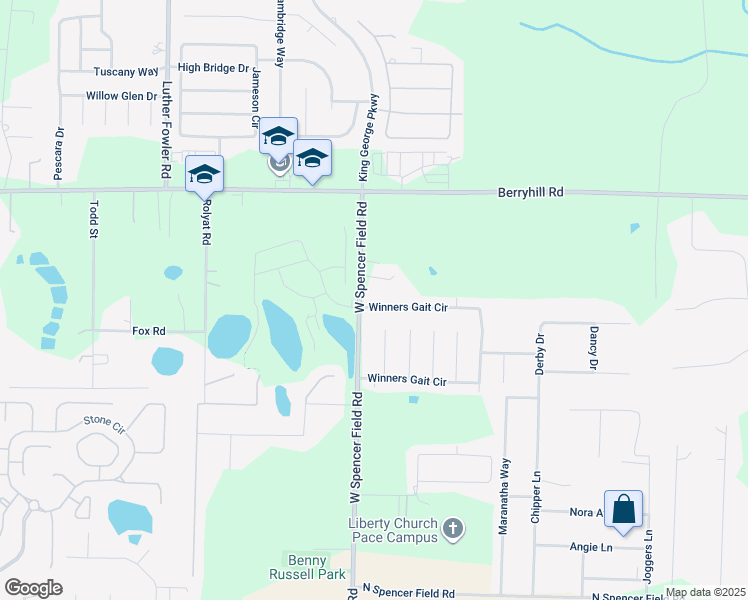 map of restaurants, bars, coffee shops, grocery stores, and more near 4455 Winners Gait Circle in Pace