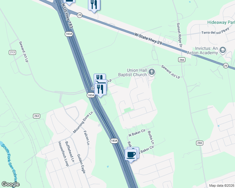 map of restaurants, bars, coffee shops, grocery stores, and more near 276 Geminiflora Bend in Leander