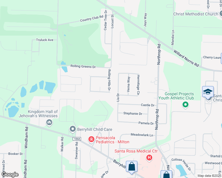 map of restaurants, bars, coffee shops, grocery stores, and more near 5734 Rolling Hills Drive in Milton