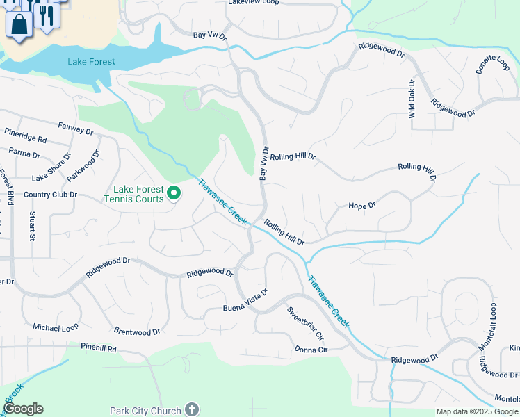 map of restaurants, bars, coffee shops, grocery stores, and more near 223 Bayview Drive in Daphne
