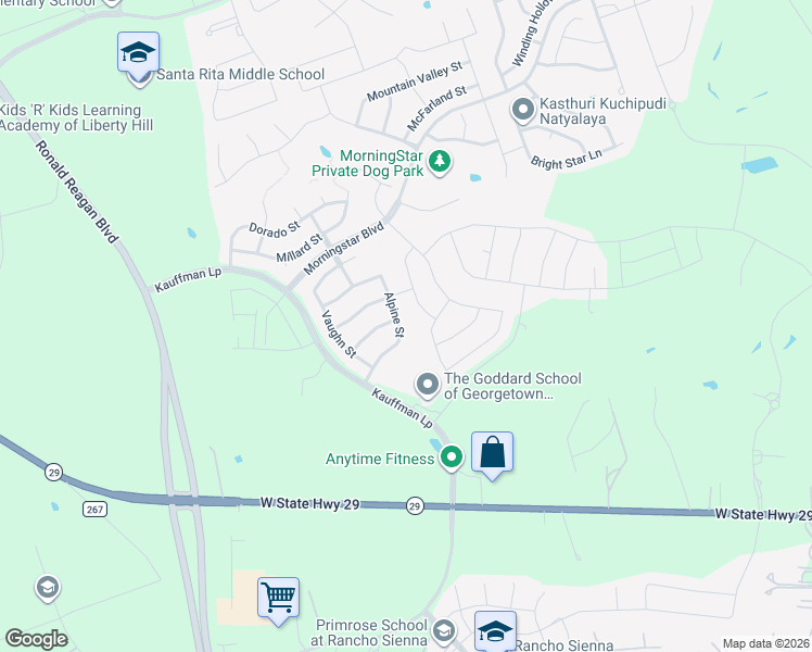 map of restaurants, bars, coffee shops, grocery stores, and more near 160 Alpine Street in Georgetown