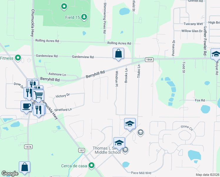 map of restaurants, bars, coffee shops, grocery stores, and more near 3704 Berrypatch Lane in Pace