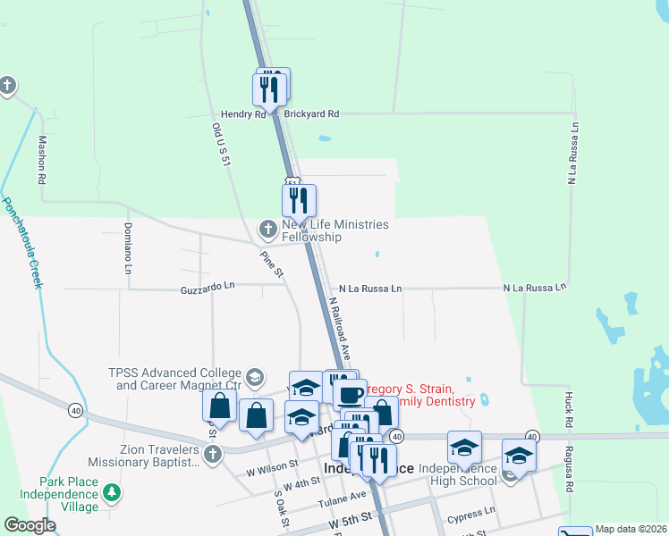 map of restaurants, bars, coffee shops, grocery stores, and more near 602 East Railroad Avenue in Independence