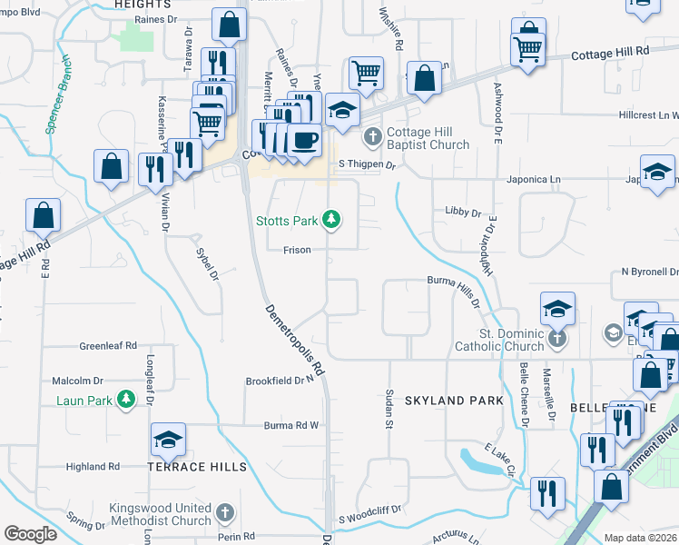map of restaurants, bars, coffee shops, grocery stores, and more near 4958 North Ringold Drive in Mobile