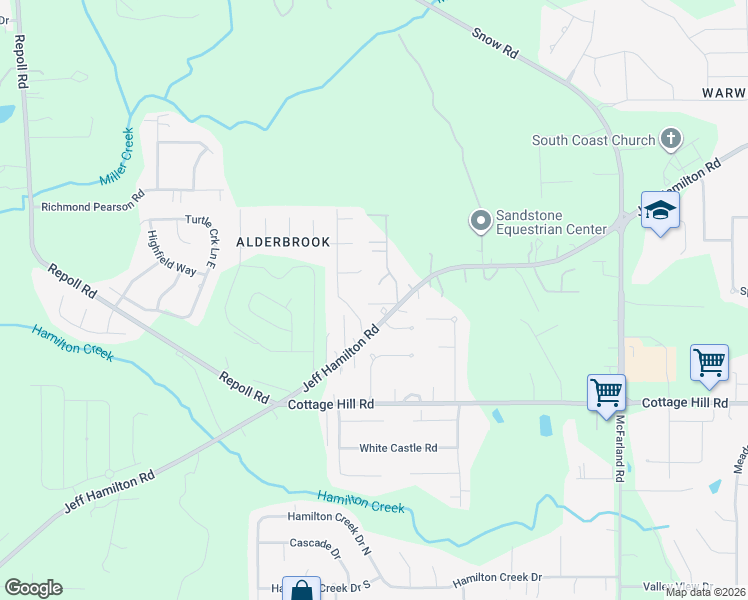 map of restaurants, bars, coffee shops, grocery stores, and more near 9560 Jeff Hamilton Road in Mobile